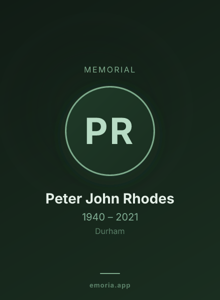 Memorial portrait of Peter John Rhodes