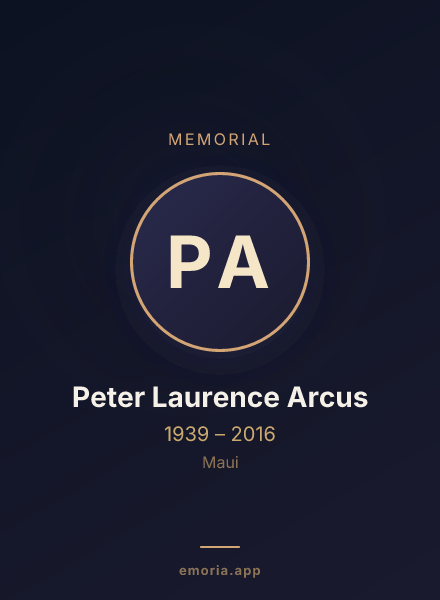 Memorial portrait of Peter Laurence Arcus