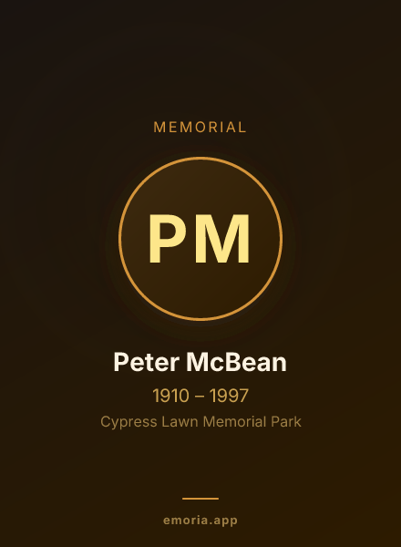 Memorial portrait of Peter McBean