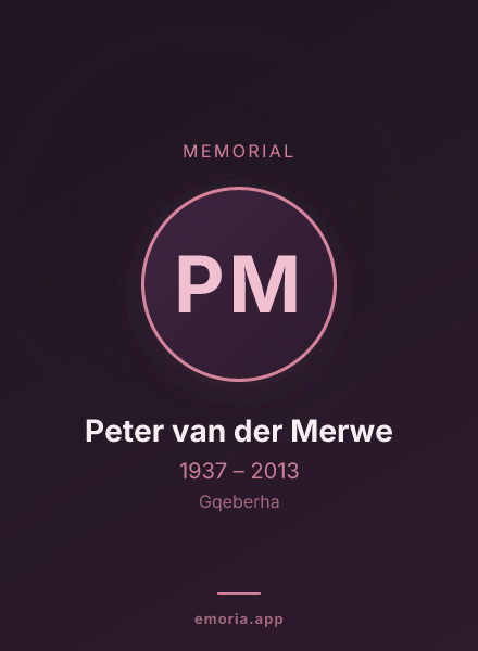 Memorial portrait of Peter van der Merwe