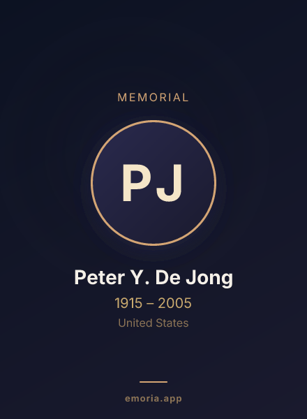Memorial portrait of Peter Y. De Jong