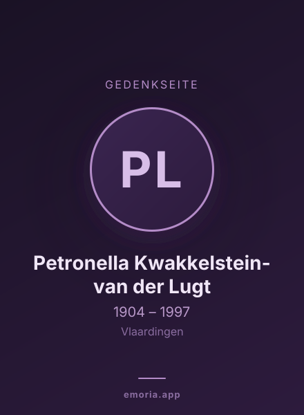 Gedenkportrait von Petronella Kwakkelstein-van der Lugt