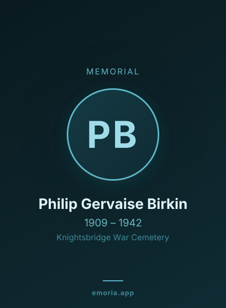 Memorial portrait of Philip Gervaise Birkin