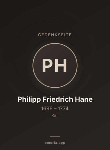 Gedenkportrait von Philipp Friedrich Hane