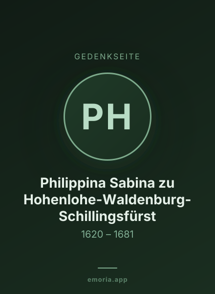 Gedenkportrait von Philippina Sabina zu Hohenlohe-Waldenburg-Schillingsfürst