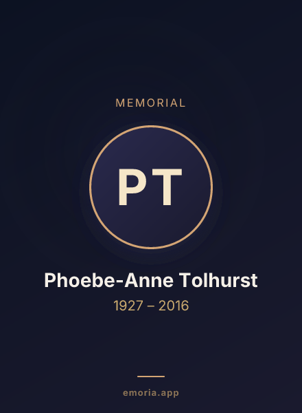 Memorial portrait of Phoebe-Anne Tolhurst