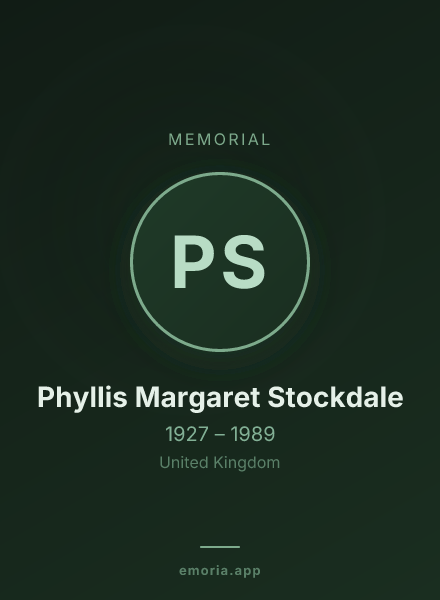 Memorial portrait of Phyllis Margaret Stockdale