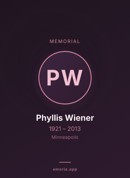 Memorial portrait of Phyllis Wiener