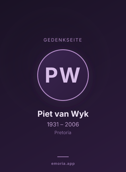 Gedenkportrait von Piet van Wyk