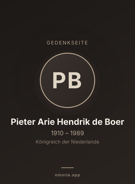 Gedenkportrait von Pieter Arie Hendrik de Boer