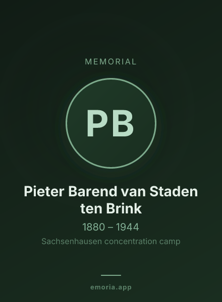 Memorial portrait of Pieter Barend van Staden ten Brink