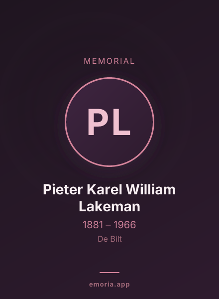 Memorial portrait of Pieter Karel William Lakeman