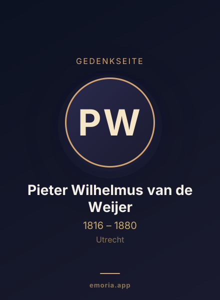 Gedenkportrait von Pieter Wilhelmus van de Weijer