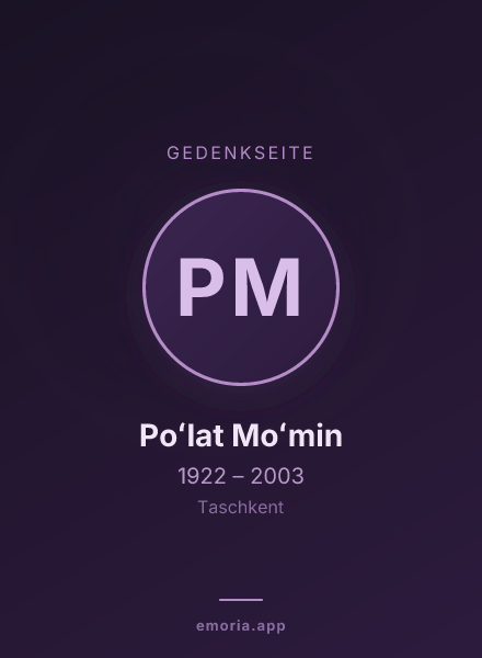 Gedenkportrait von Poʻlat Moʻmin