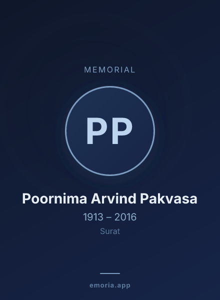 Memorial portrait of Poornima Arvind Pakvasa