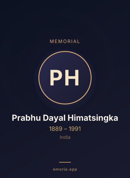 Memorial portrait of Prabhu Dayal Himatsingka