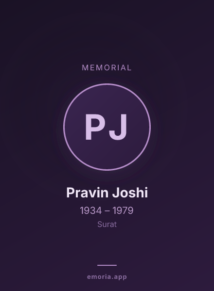 Memorial portrait of Pravin Joshi
