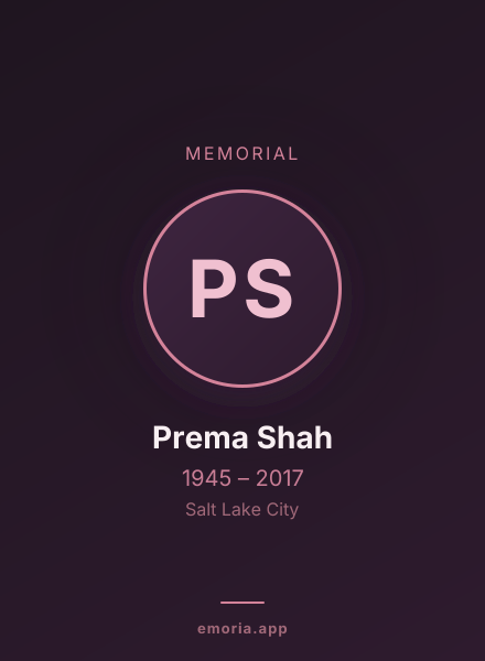 Memorial portrait of Prema Shah