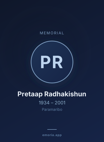 Memorial portrait of Pretaap Radhakishun