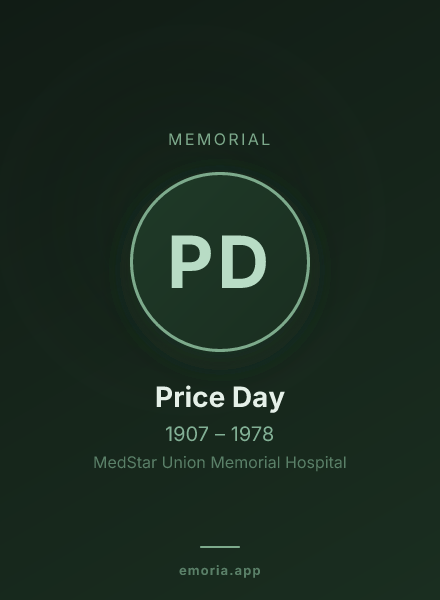 Memorial portrait of Price Day