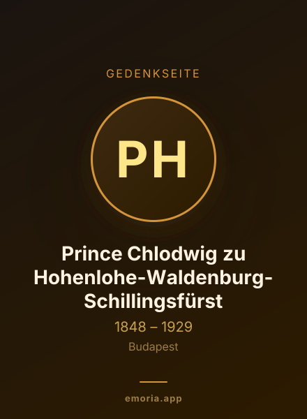 Gedenkportrait von Prince Chlodwig zu Hohenlohe-Waldenburg-Schillingsfürst