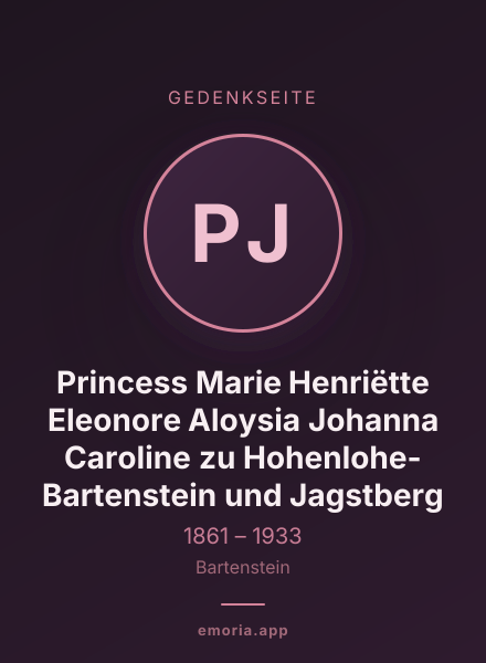Gedenkportrait von Princess Marie Henriëtte Eleonore Aloysia Johanna Caroline zu Hohenlohe-Bartenstein und Jagstberg