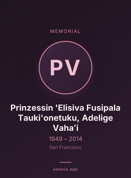 Memorial portrait of Prinzessin 'Elisiva Fusipala Tauki'onetuku, Adelige Vahaʻi