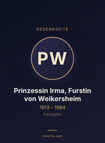 Gedenkportrait von Prinzessin Irma, Furstin von Weikersheim