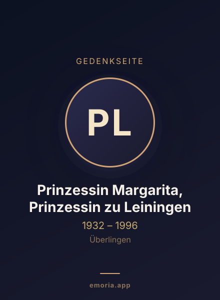 Gedenkportrait von Prinzessin Margarita, Prinzessin zu Leiningen