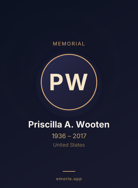Memorial portrait of Priscilla A. Wooten