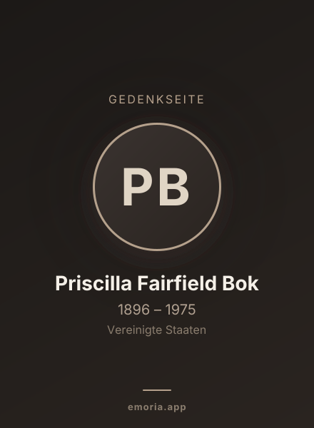 Gedenkportrait von Priscilla Fairfield Bok