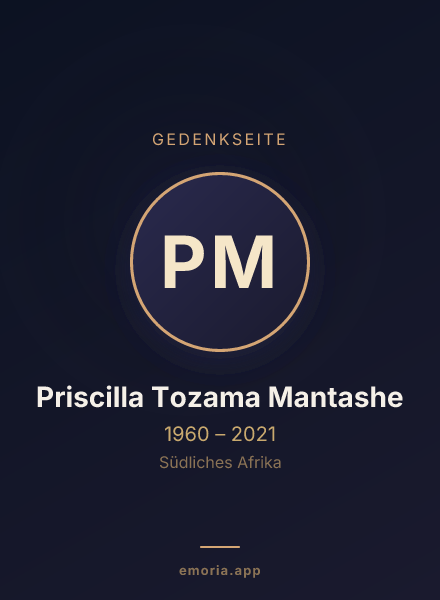 Gedenkportrait von Priscilla Tozama Mantashe