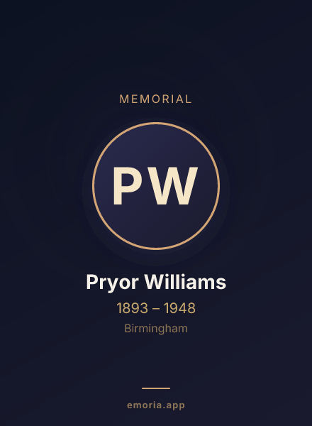 Memorial portrait of Pryor Williams