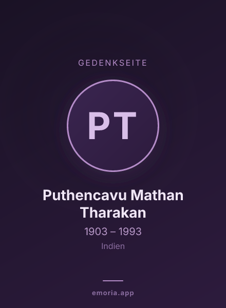 Gedenkportrait von Puthencavu Mathan Tharakan