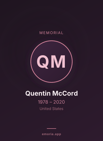 Memorial portrait of Quentin McCord