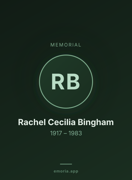 Memorial portrait of Rachel Cecilia Bingham