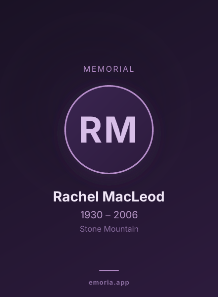Memorial portrait of Rachel MacLeod