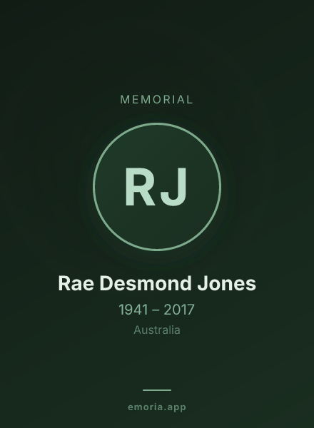 Memorial portrait of Rae Desmond Jones
