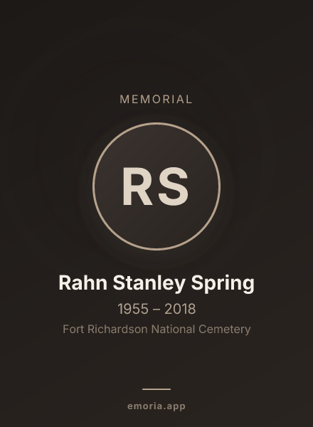 Memorial portrait of Rahn Stanley Spring