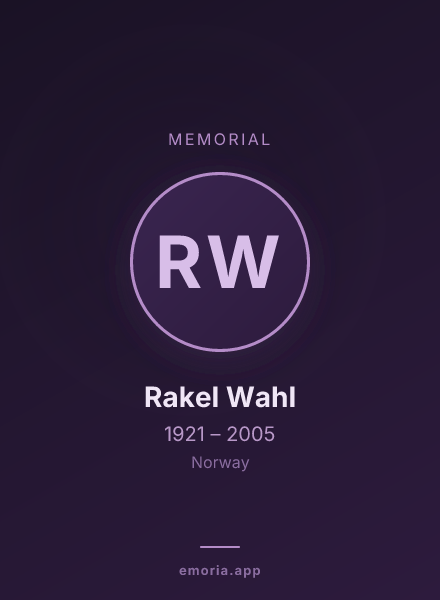 Memorial portrait of Rakel Wahl