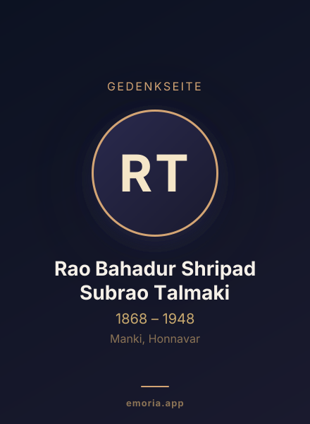 Gedenkportrait von Rao Bahadur Shripad Subrao Talmaki