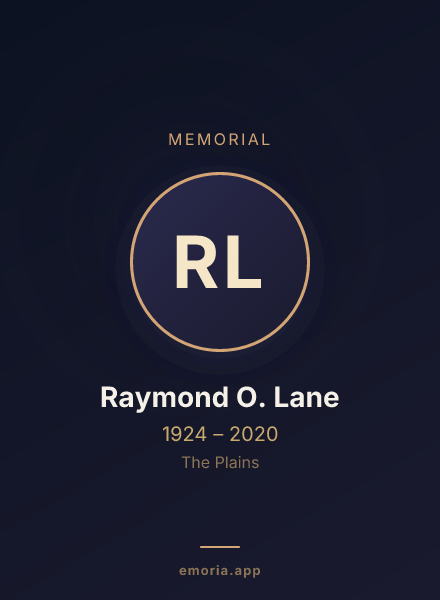 Memorial portrait of Raymond O. Lane