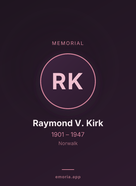 Memorial portrait of Raymond V. Kirk