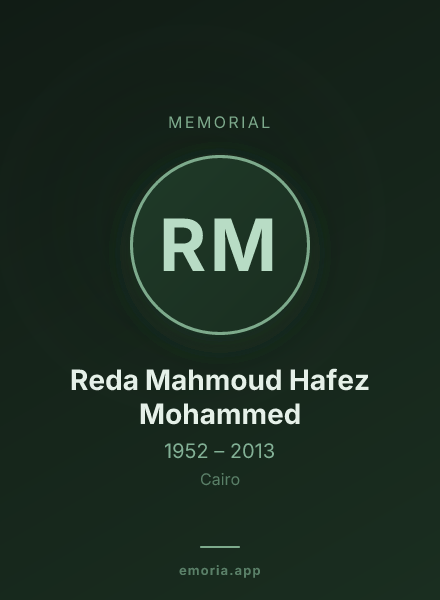 Memorial portrait of Reda Mahmoud Hafez Mohammed