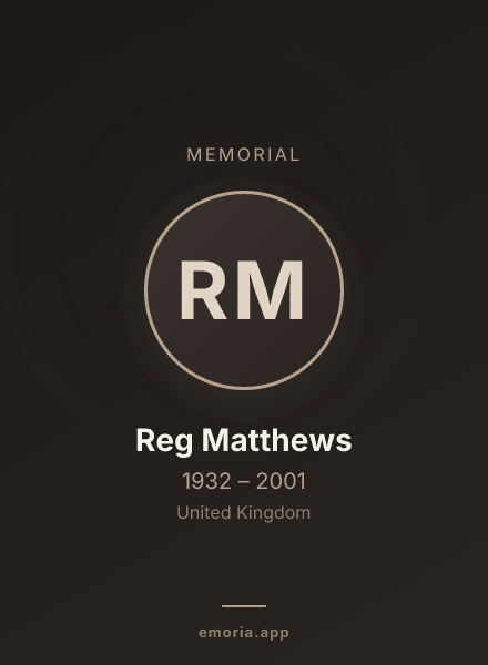 Memorial portrait of Reg Matthews