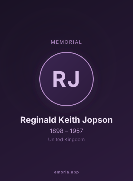 Memorial portrait of Reginald Keith Jopson