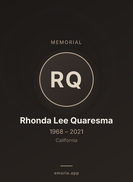 Memorial portrait of Rhonda Lee Quaresma