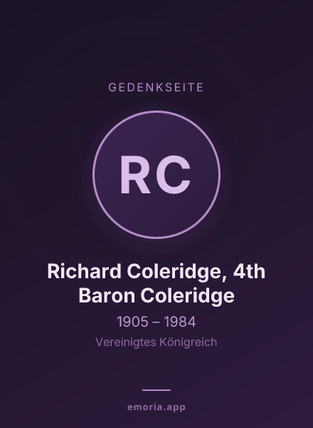 Gedenkportrait von Richard Coleridge, 4th Baron Coleridge