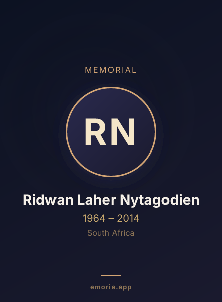 Memorial portrait of Ridwan Laher Nytagodien