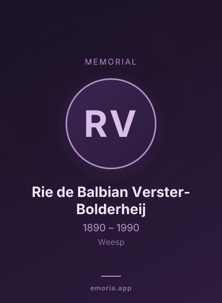 Memorial portrait of Rie de Balbian Verster-Bolderheij